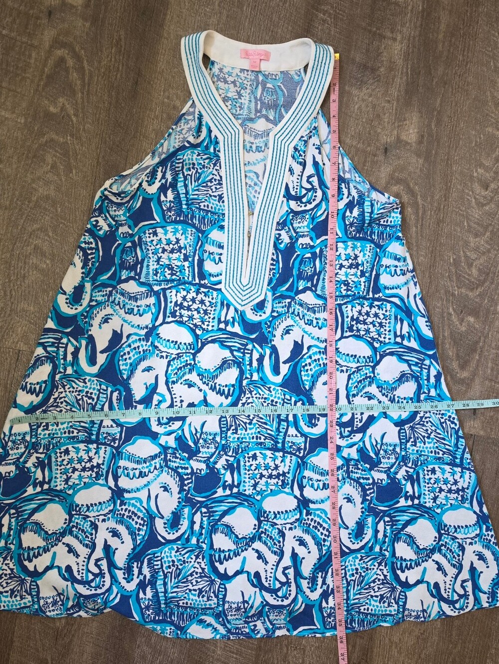 Lilly Pulitzer Achelle Swing Dress Women's Blue White Keep on Trunkin Elephant P - Picture 10 of 12